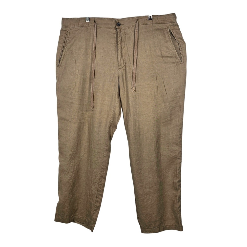 Tasso‎ Elba Island Mens 100% Linen Pants Khaki Brown Drawstring Waist 40x28